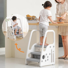Gupamiga toddler step stool gray side view shows compact footprint.