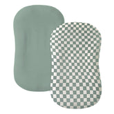 Guruixu Muslin Baby Lounger Cover green check close-up, soft breathable fabric.