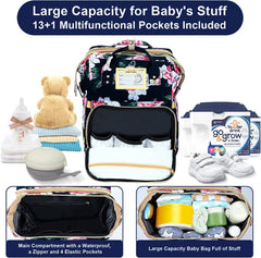 GurZinn diaper bag 14-pocket-organization highlights easy storage of baby items.
