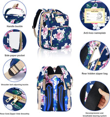 GurZinn diaper bag backpack 14-pocket-organization blue keeps essentials neatly accessible.