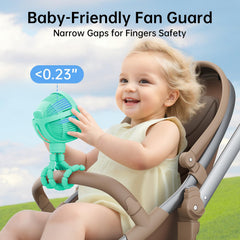 GUSGU stroller fan with flexible tripod-green demonstrates hands-free mounting