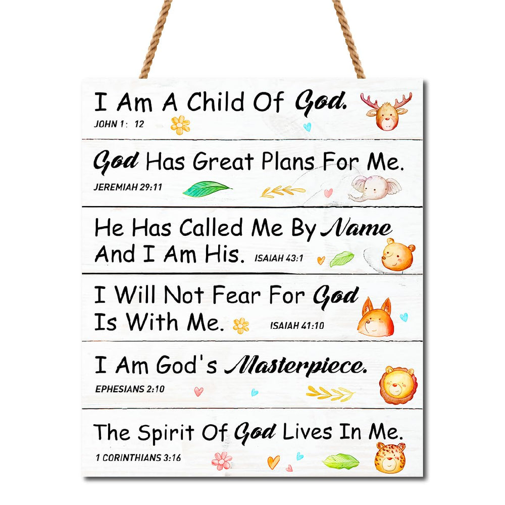 Gwisml I am a Child of God plaque front view on wood with comforting scripture for kids