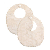 GZMM baby bib front view with floral reversible design for stylish drool protection.