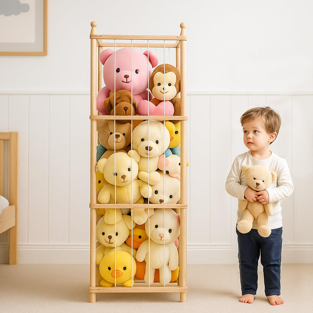 GZQXHOME stuffed-animal-storage-wooden-frame shows durable solid-wood frame for long-lasting use.