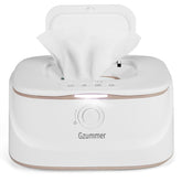 Gzummer baby wipe warmer front view highlights easy one-handed access and warm wipes on demand.