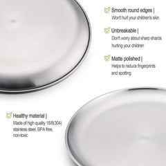 HaWare 18-8 stainless steel plates with smooth edges highlighting child-safe design