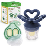 Haakaa Clover baby feeder assembly showcases 2-in-1 feeding and teething benefit.