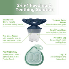 Haakaa Clover feeder pouch closeup showing safe bite-size intake.