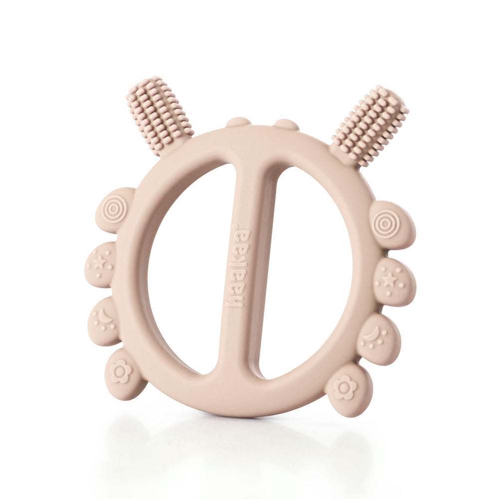 Haakaa crab teether front view with easy grip for tiny hands and gentle teething relief