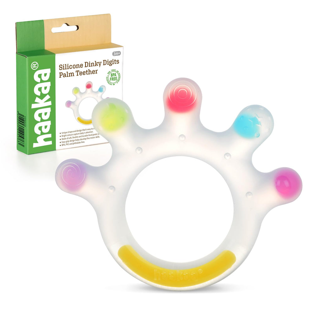 Haakaa Dinky Digits palm teether front view soothes gums with varied textures
