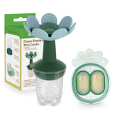 Haakaa Flower Baby Feeder SkyBlue shows the easy-grip stem for self-feeding.