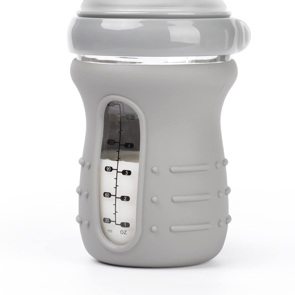 haakaa glass bottle sleeve with non-slip grip for easy one-handed handling.