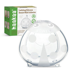 haakaa Ladybug milk collector closeup showing soft silicone for comfortable wear.
