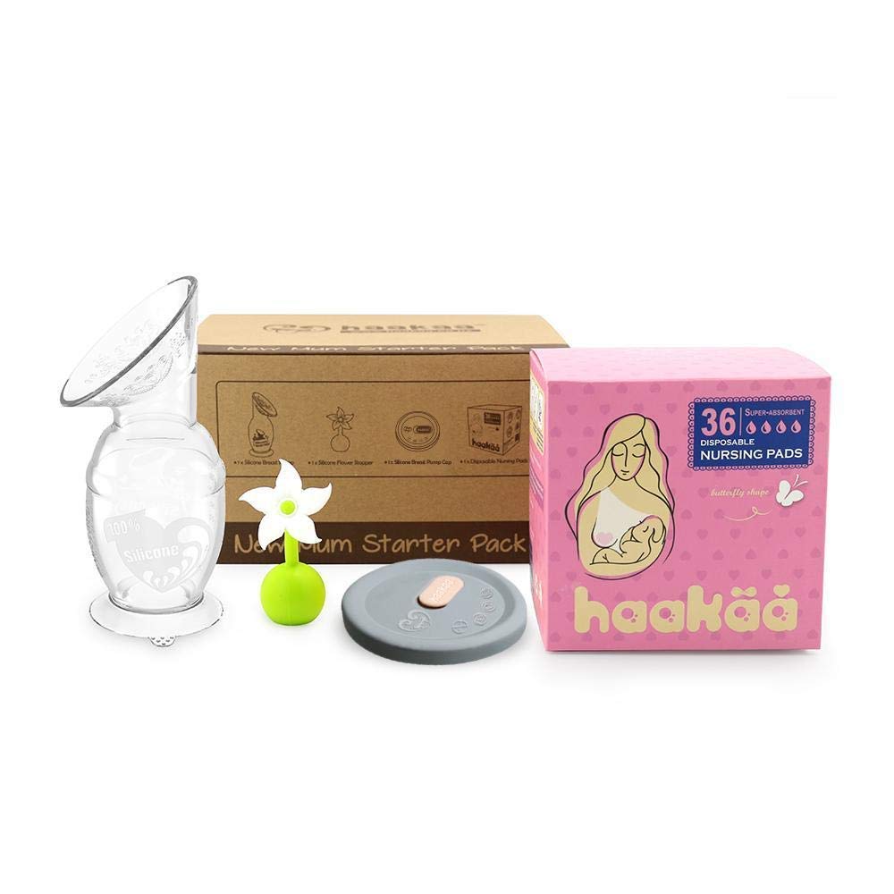 Haakaa New Mum Starter Pack 150ml silicone breast pump for discreet pumping on the go.