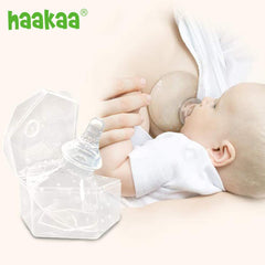 haakaa nipple shields with carry case neatly shown for on-the-go convenience.