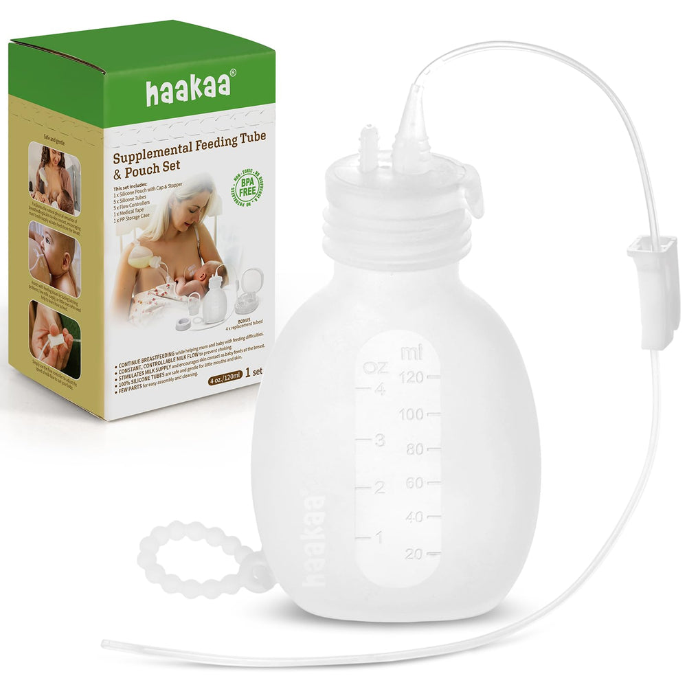 haakaa sns feeding pouch 120ml ready for at-breast milk supplementation.