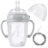haakaa weighted straw sippy cup grey handle; easy-grip for small hands and independent sipping.