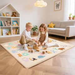Haavookix 59x59 inch baby mat laid flat for a spacious cushioned play area.