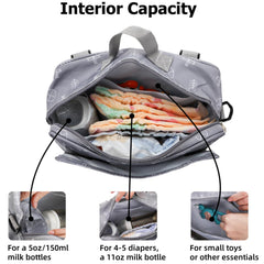 Hacaroa small diaper bag includes stroller straps for secure attach to a stroller.