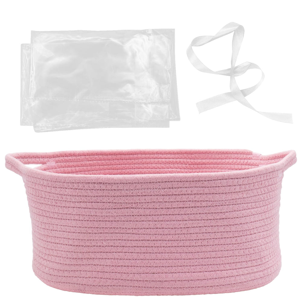 HADEEONG woven basket pink front view shows portable nursery organization