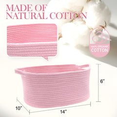 HADEEONG woven basket pink side view with handle for easy-access storage