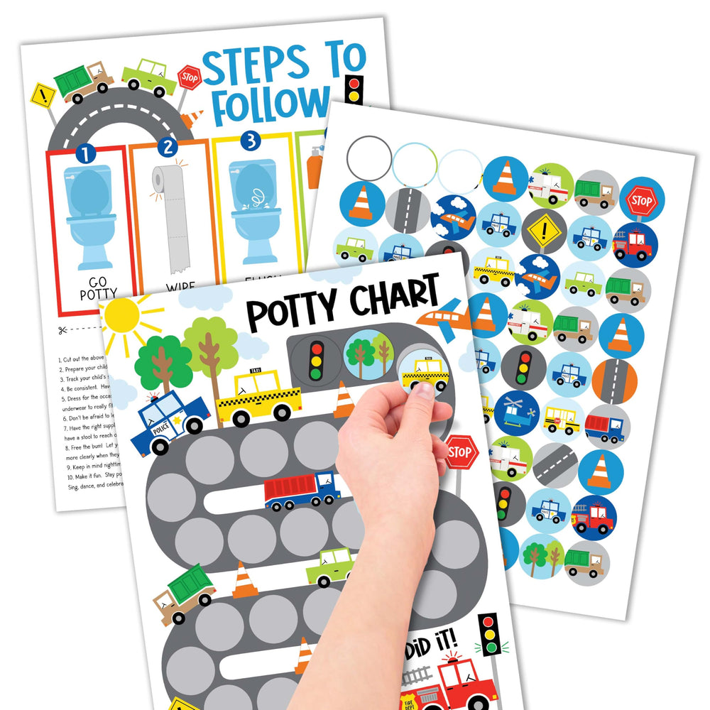 Hadley Designs potty chart for boys with transportation theme boosts motivation.