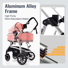 Hagaday Baby Stroller adjustable handle adapts to parent heights.