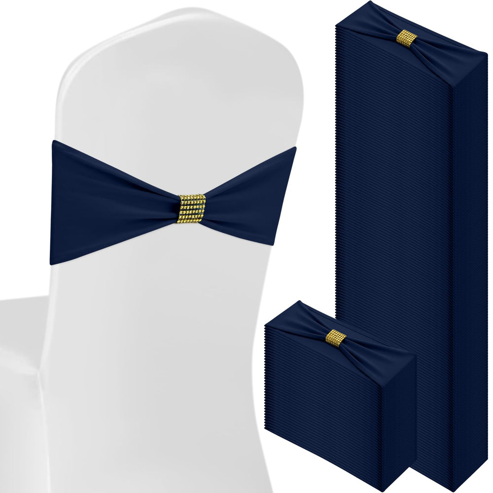 Hahafelt 100pcs spandex chair sashes navy blue with buckle slider for elegant event seating