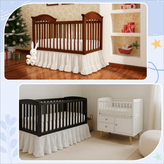 Hahafelt beige color crib skirt complements neutral nursery decor