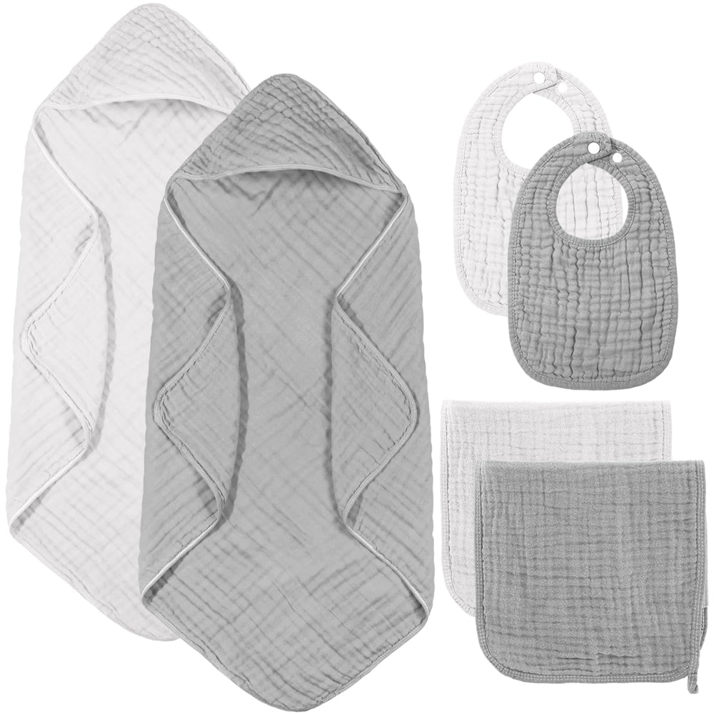Hahafelt hooded towel set in white and gray for easy bath time