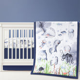 Hahafelt ocean crib quilt close-up shows soft print for peaceful nap time