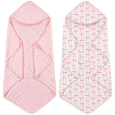 Hahafelt pink bow hooded baby towel full view for post-bath wrap