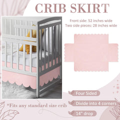 Hahafelt pink scalloped crib skirt ruffle-detail softens the crib silhouette and enhances decor.