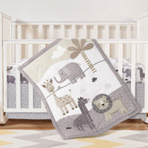 Hahafelt safari-crib-quilt shows colorful animals for a soft nursery focal point