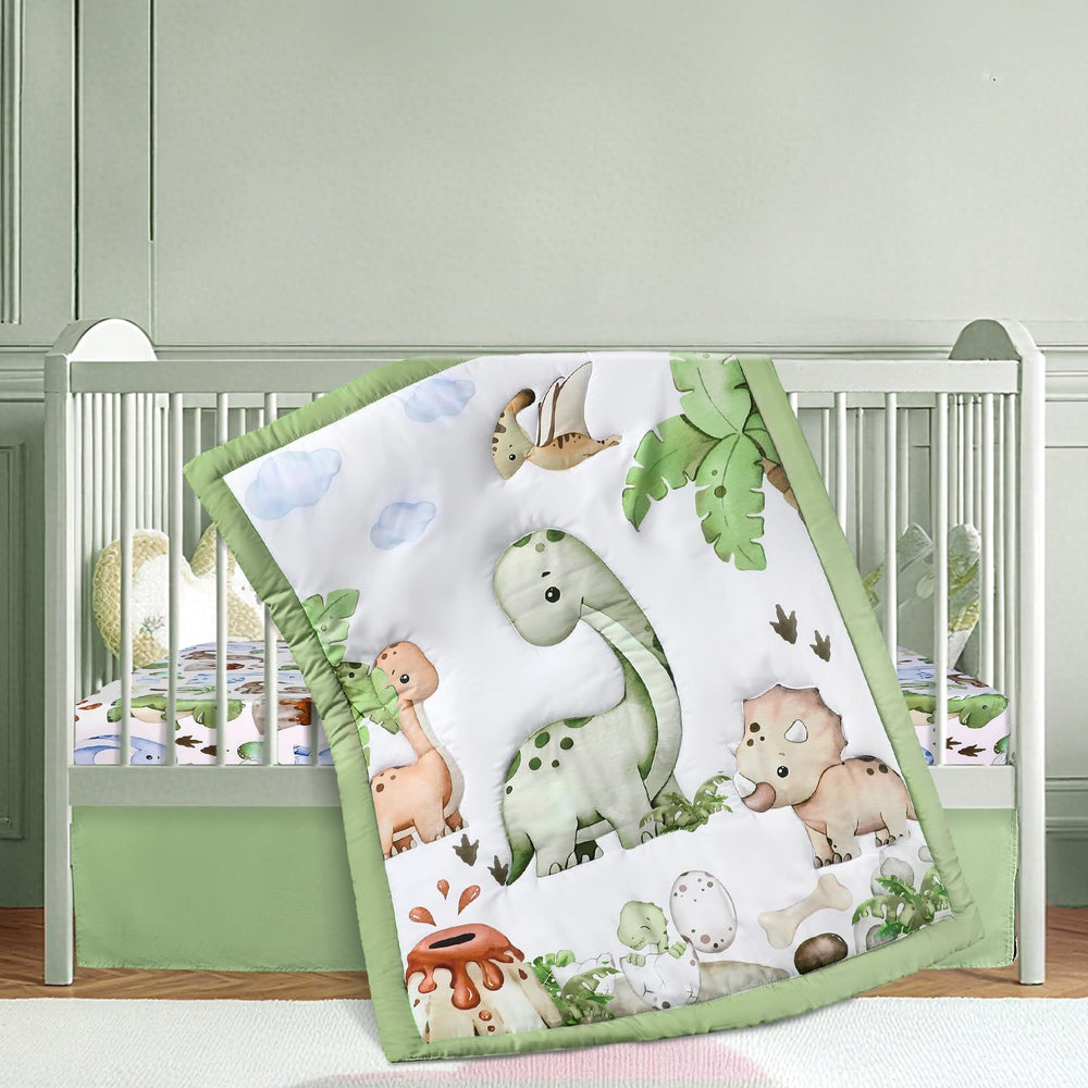Hahafelt safari dinosaurs crib quilt in calming green tones for sleep
