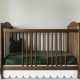 Hahafelt white scalloped crib skirt with 28x52 size adds soft elegance to nursery decor