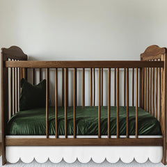 Hahafelt white scalloped crib skirt with 28x52 size adds soft elegance to nursery decor