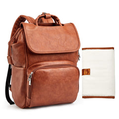 HAHASOLE leather diaper bag backpack wide-opening for quick access to items.