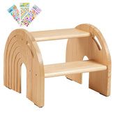 HAHASOLE Rainbow wooden step stool side view with sturdy pine construction for daily use