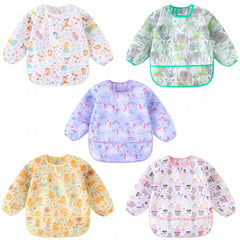 HaimoBurg long-sleeved bibs pack designs protect outfits during meals.