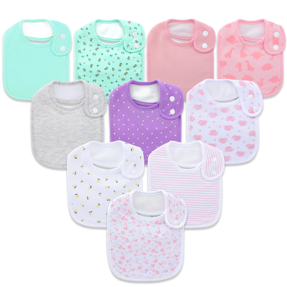 Hakochia baby bib close-up shows soft cotton front for gentle drool handling