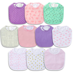 Hakochia bib front view highlighting soft organic cotton and waterproof protection for drool.