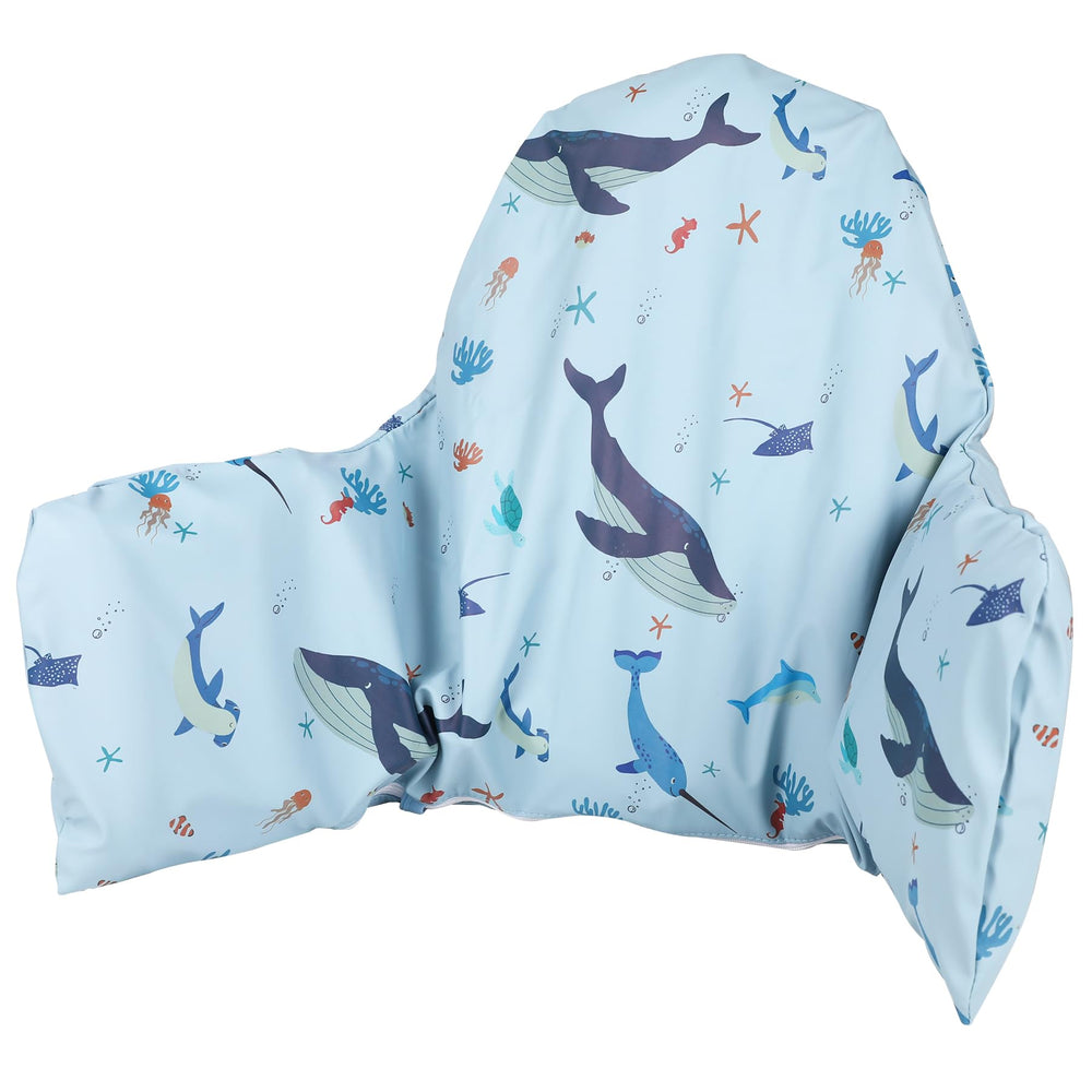 HALAA VAUVA high chair cushion sea blue main view shows spill protection and comfort.