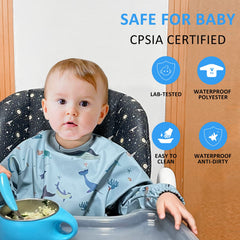 HALAA VAUVA sleeved bib close-up with cute pattern for mealtime.