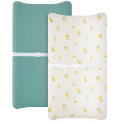 Haleeone muslin changing pad cover in green, front view shows breathable fabric for baby comfort.