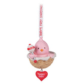 Hallmark Keepsake pink baby bird in a nest ornament captures a first Christmas memory.