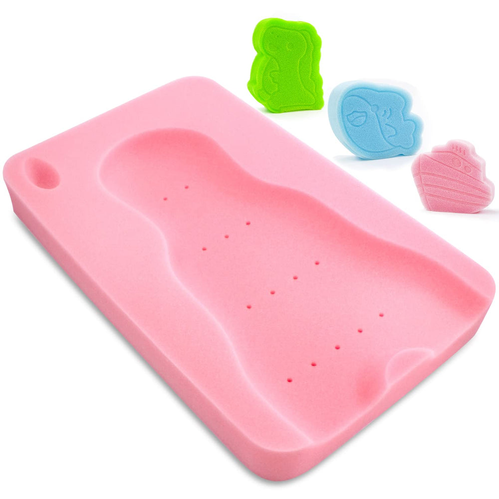 Hallo baby bath sponge pink front view shows cushioned infant support.