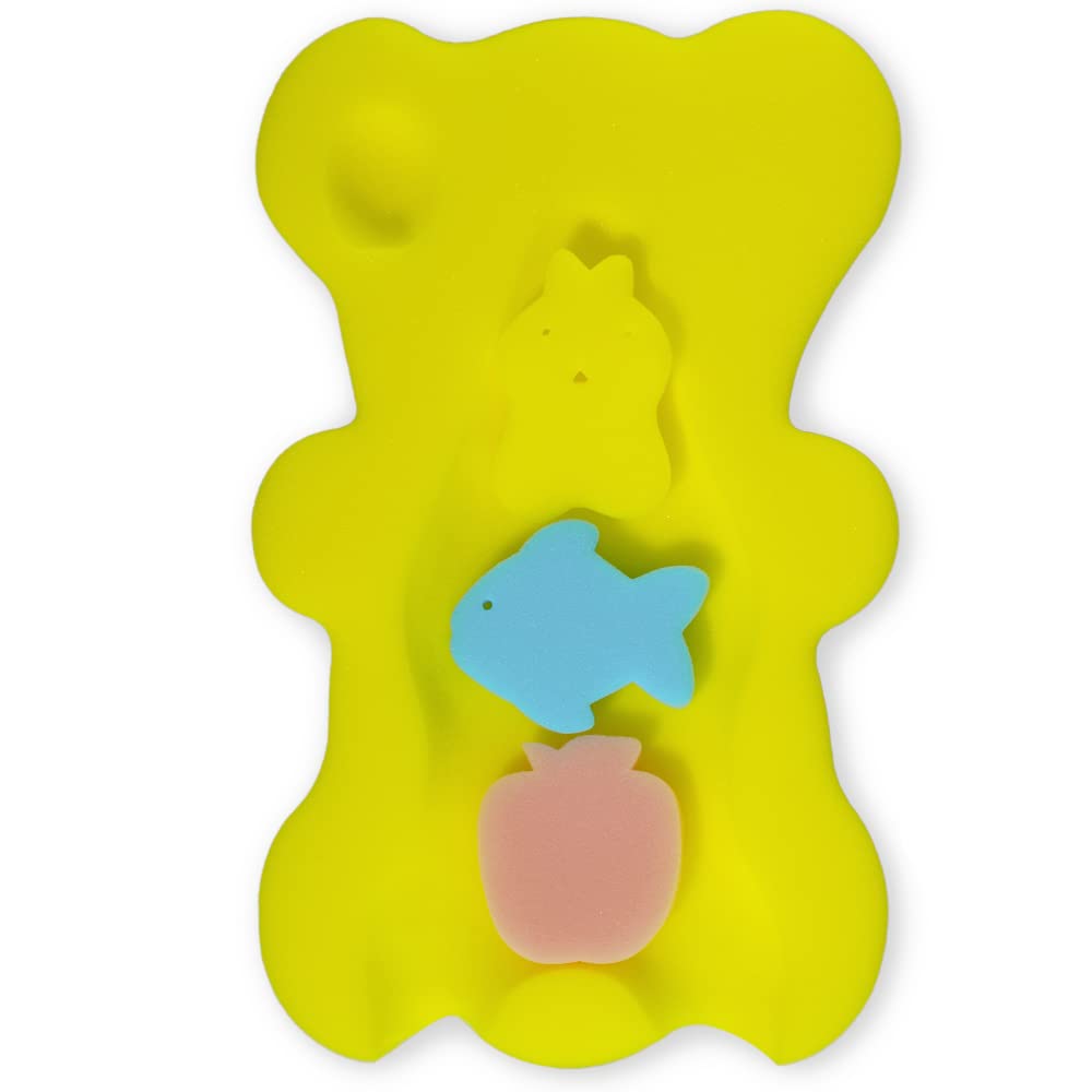 Hallo Soft Infant Bath Sponge yellow front view showing comfy cushion