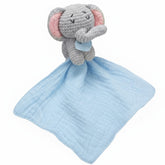 Halloscume Elephant security-blanket close-up shows soft cotton crochet for gentle baby comfort.