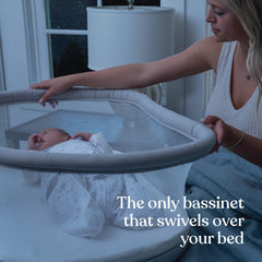 HALO BassiNest lowering wall provides easy, near-bed cuddles and feeds.